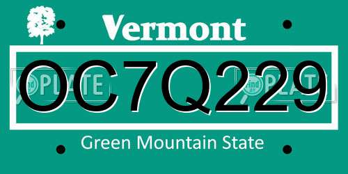 OC7Q229 Vermont License Plate