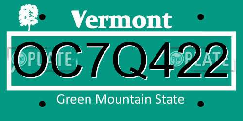 OC7Q422 Vermont License Plate