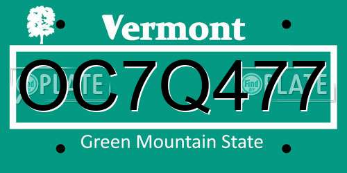 OC7Q477 Vermont License Plate