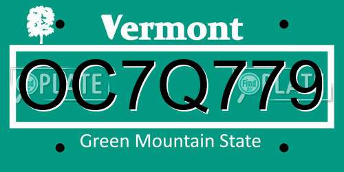 OC7Q779 Vermont License Plate