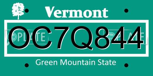 OC7Q844 Vermont License Plate
