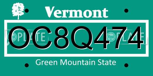 OC8Q474 Vermont License Plate