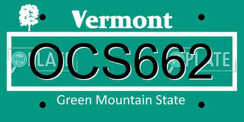 OCS662 Vermont License Plate