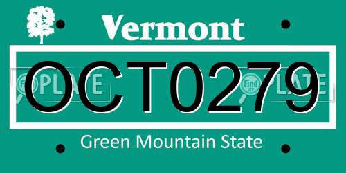 OCT0279 Vermont License Plate