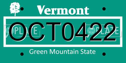 OCT0422 Vermont License Plate