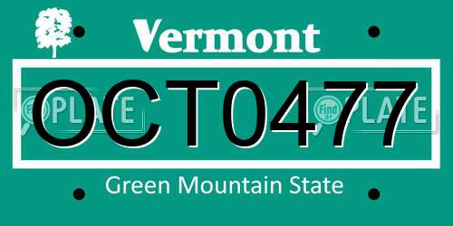 OCT0477 Vermont License Plate