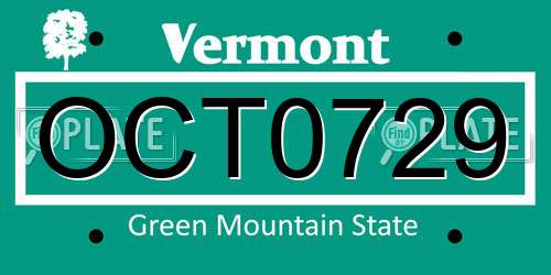 OCT0729 Vermont License Plate