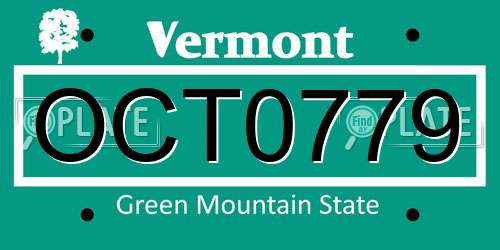OCT0779 Vermont License Plate