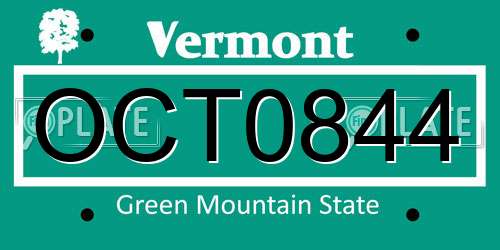 OCT0844 Vermont License Plate