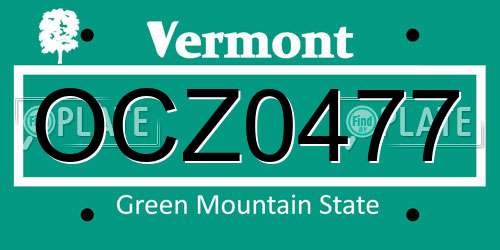 OCZ0477 Vermont License Plate