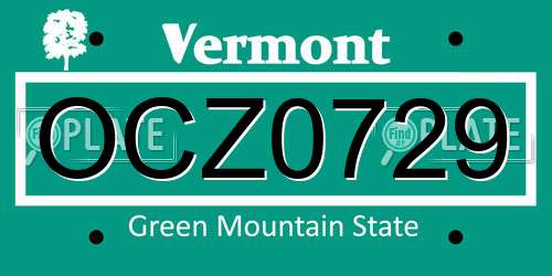 OCZ0729 Vermont License Plate