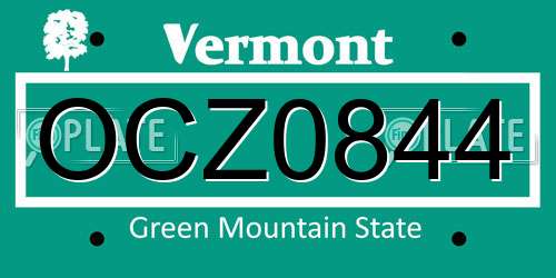 OCZ0844 Vermont License Plate