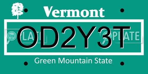 OD2Y3T Vermont License Plate