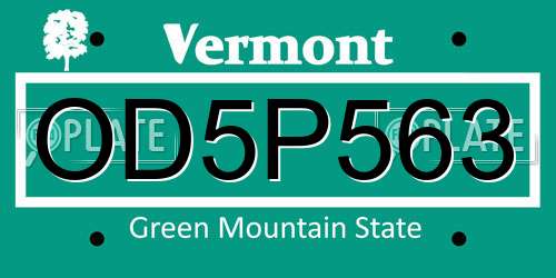 OD5P563 Vermont License Plate