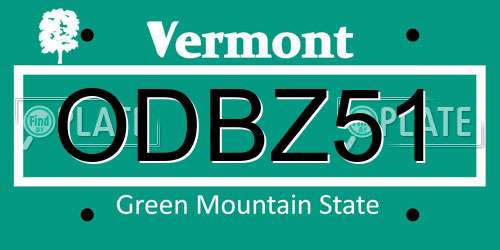 ODBZ51 Vermont License Plate