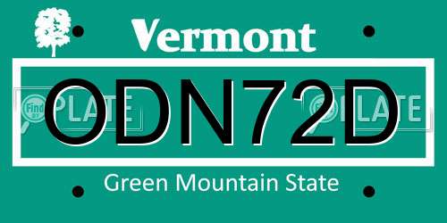 ODN72D Vermont License Plate