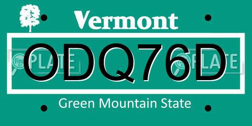 ODQ76D Vermont License Plate
