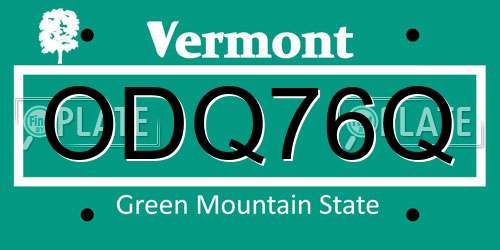ODQ76Q Vermont License Plate