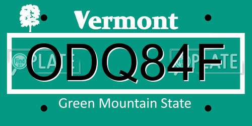 ODQ84F Vermont License Plate