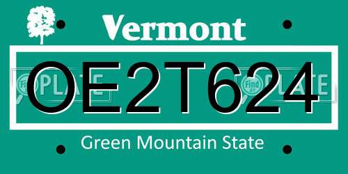 OE2T624 Vermont License Plate