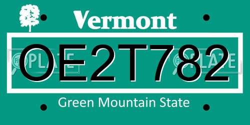 OE2T782 Vermont License Plate