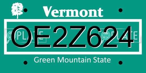 OE2Z624 Vermont License Plate