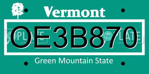 OE3B870 Vermont License Plate