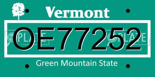 OE77252 Vermont License Plate