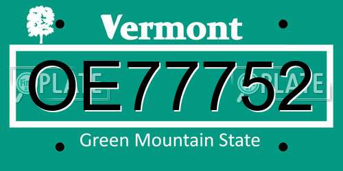 OE77752 Vermont License Plate
