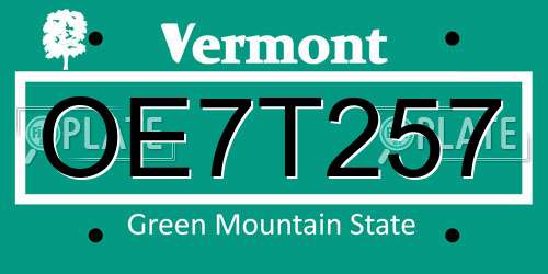 OE7T257 Vermont License Plate