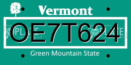 OE7T624 Vermont License Plate