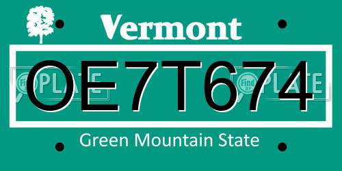 OE7T674 Vermont License Plate