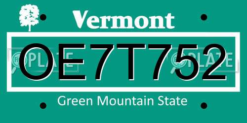 OE7T752 Vermont License Plate