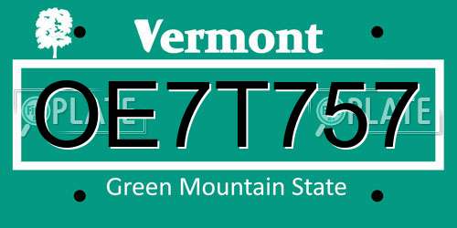OE7T757 Vermont License Plate
