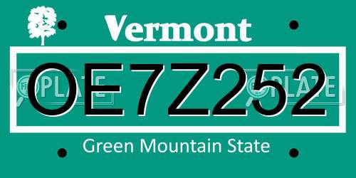 OE7Z252 Vermont License Plate