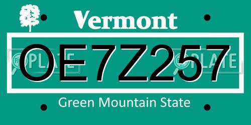 OE7Z257 Vermont License Plate