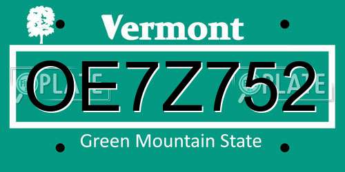 OE7Z752 Vermont License Plate