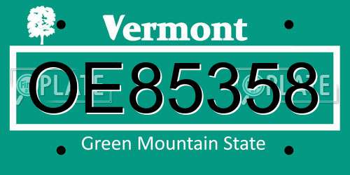 OE85358 Vermont License Plate