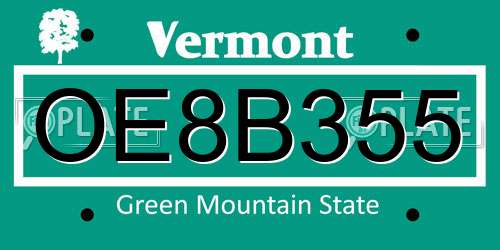 OE8B355 Vermont License Plate