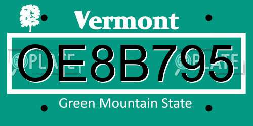 OE8B795 Vermont License Plate