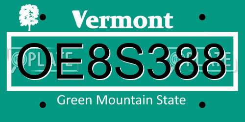 OE8S388 Vermont License Plate