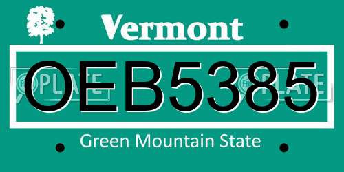 OEB5385 Vermont License Plate