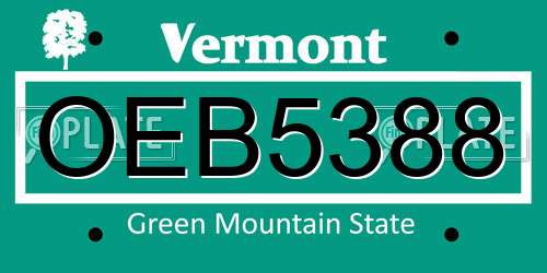 OEB5388 Vermont License Plate