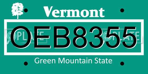 OEB8355 Vermont License Plate