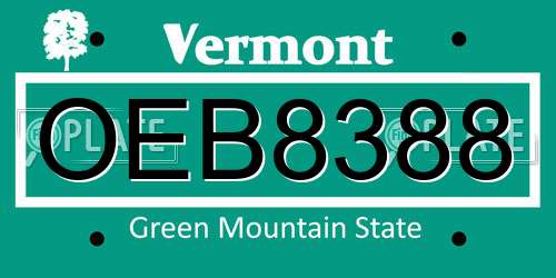 OEB8388 Vermont License Plate