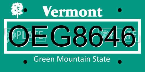 OEG8646 Vermont License Plate