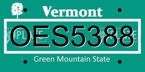 OES5388 Vermont License Plate