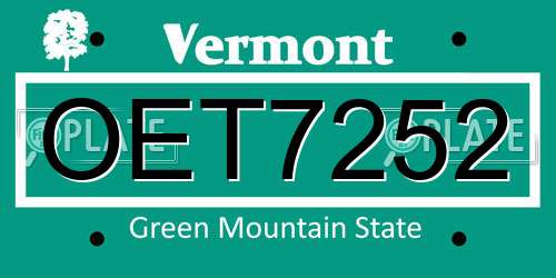 OET7252 Vermont License Plate