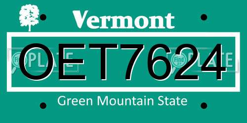 OET7624 Vermont License Plate