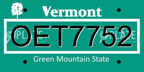 OET7752 Vermont License Plate